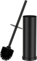 Black Toilet Brush and Holder Set，Stainless Steel Heavy Duty Toilet Bowl Brush，Extra Long Handled Modern Toilet Cleaner Brush with Replaceable Head, Removable Inner Bowl, and Splash Protection