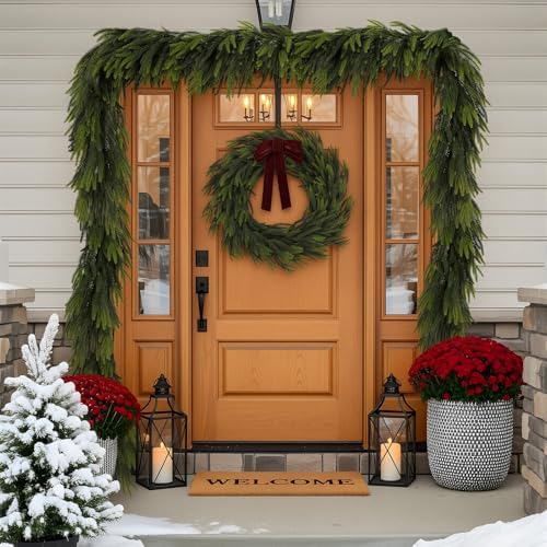 N&T NIETING 6FT Christmas Norfolk Pine Garland Real Touch Pine Artificial Faux Greenery Garlands Winter Christmas Garland for Table Mantle Fireplace Holiday Indoor Outdoor Xmas Decorations (1 Pcs)