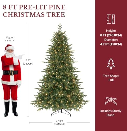 SHareconn 8ft Artificial Prelit Balsam Fir Christmas Tree Color Lights