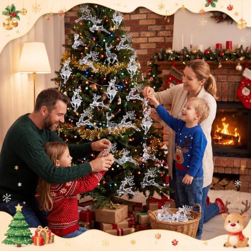 Syhood 100 Pcs Crystal Christmas Tree Ornaments, Reindeer