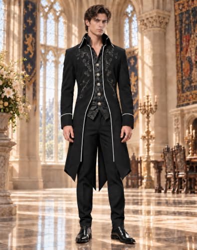 SIAEAMRG Mens Renaissance Pirate Halloween Costume Vampire Jackets Tailcoat