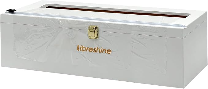 Libreshine White 18 Inch Plastic Wrap Dispenser with Slide Cutter & Roller, Heavy Duty Bamboo Commercial Film Wrap Holder for 3000ft Food Service Cling Film, 1000ft Foil, Butcher/Freezer/Kraft Paper