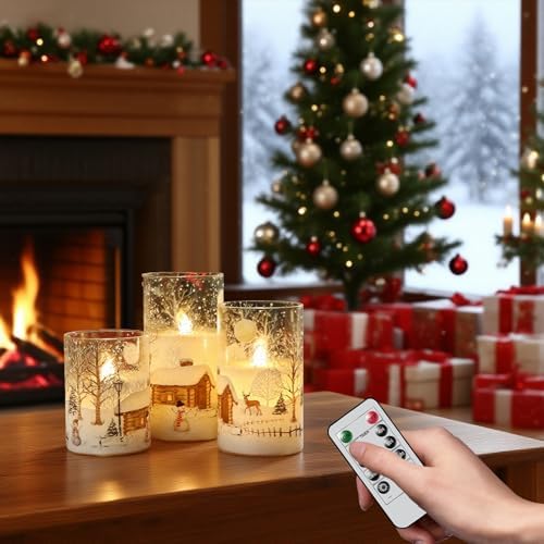 Snowman Glass Flameless Candles Rechargeable Battery Operated