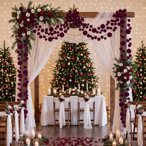 2 Pcs 9 ft Burgundy Velvet Christmas Ball Ornament Garland