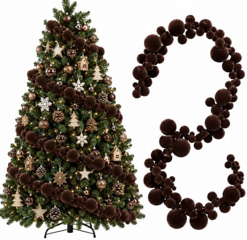 2 Pcs 9 ft Brown Velvet Christmas Ball Ornament Garland