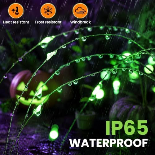 GIGALUMI 2 Pack Solar Firework Lights Outdoor, Halloween Decor, Green