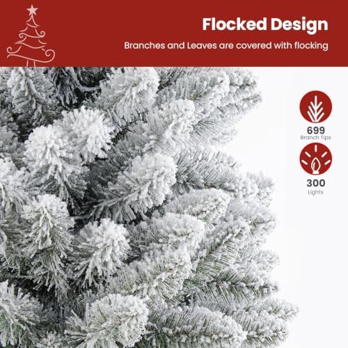 SHareconn 7.5ft Prelit Snow Flocked Artificial Slim Pencil Christmas Tree