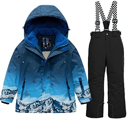 WOWULOVELY Big Boy's 2-Piece Colorblock Snow Pants and Jacket Snowsuit Ski Suit