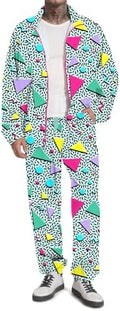 UOUA 80s Outfit for Men 90s Costumes 2 Piece Long Sleeve Track Suit Set