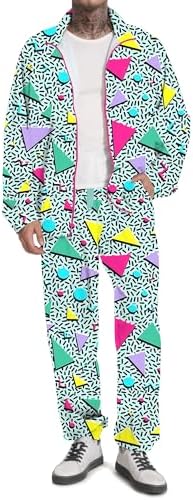 UOUA 80s Outfit for Men 90s Costumes 2 Piece Long Sleeve Track Suit Set