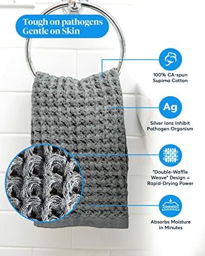 Sutera Silverthread Bath Towel | 16" x 30" (Grey) | Silver Ion Technology; waffle weave design for quick-drying; 100% U.S. Pima Cotton; plush for spa or everyday use