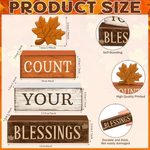Moucuny 4 Pcs Fall Table Decoration Rustic Maple Leaf Stacked Wooden Blocks