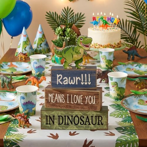 Lineshading 4 Pcs Dinosaur Table Decorations Wooden Dinosaur Party Decor
