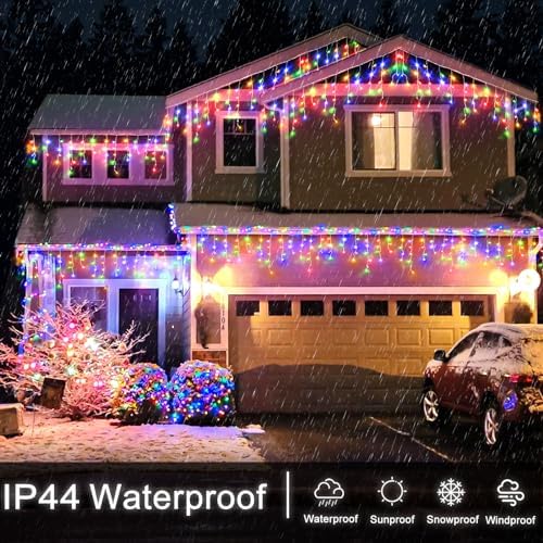 99FT Icicle Lights for Outside 1216 LED Multicolor Christmas Lights Outdoor