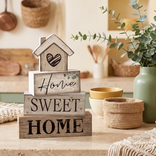 Moucuny 4 Pcs Farmhouse Table Decor Home Sweet Home Tiered Tray Decorations