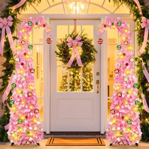 Whimsical Christmas Tree with Ball String Lights, 5FT Pink Pop Up Tree
