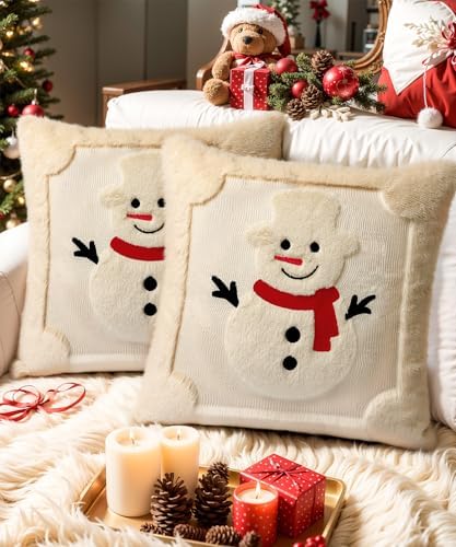 Faux Fur Christmas Pillow Covers 20x20 Set of 2
