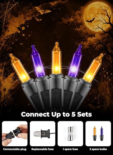 Minetom Halloween String Lights Orange & Purple 100 Count 20 Feet