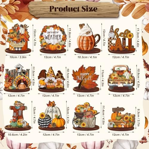 Leinuosen 12 Pcs Fall Table Decorations Thanksgiving Tiered Tray Decor Thanksgiving Centerpieces for Dinner Tables Autumn Gnome Maple Turkey Wooden Sign Fall Decor for Home Kitchen Shelf Farmhouse