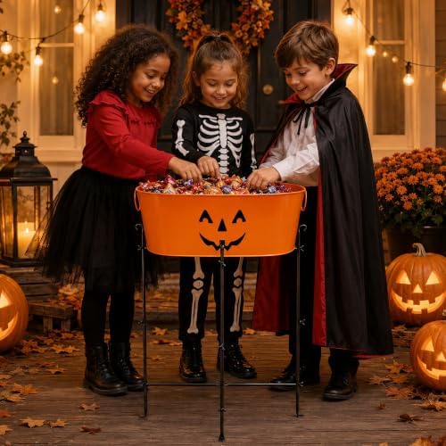 5.5 Gal Halloween Galvanized Ice Buckets with Stand,Halloween Candy Bucket