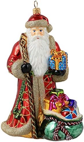 Miss Christmas 2026 Collection Santa Claus Blown Glass Christmas Tree Ornament (Classic Santa with Gift Bag)