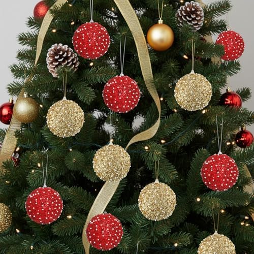 Lyrow 24 Pcs 4" Christmas Ball, Gold,Red