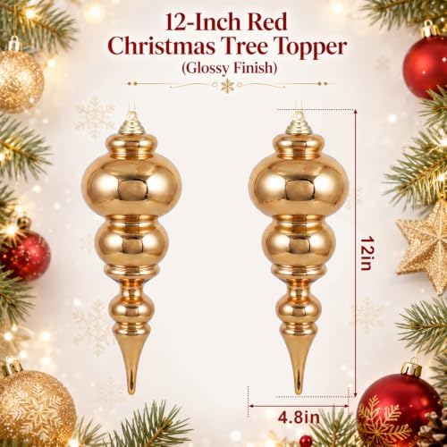 Soulchen 4 Pcs 12" Large Christmas Finial Drop Ornaments, Shiny, Gold