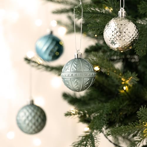 Valery Madelyn 100ct Christmas Tree Decorations Ball Ornament Set, Light Blue Silver Shatterproof Hanging Ornaments Bulk for Xmas Holiday Party Decor