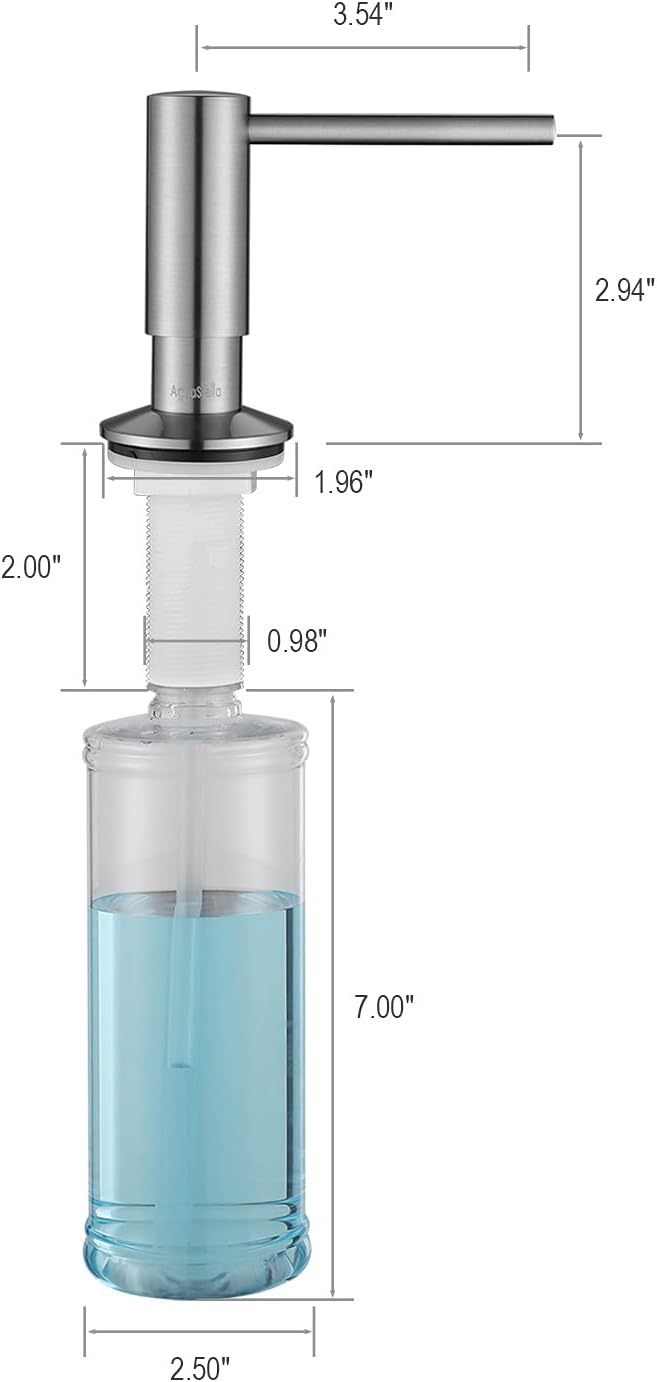 AguaStella ASF026BN Built in Soap Dispenser Brushed Nickel for Kitchen Sink with Soap Bottle Countertop Pump