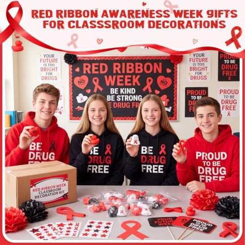 Thenshop 140 Pcs Red Ribbon Week Anti Drug Awareness Relief Favor