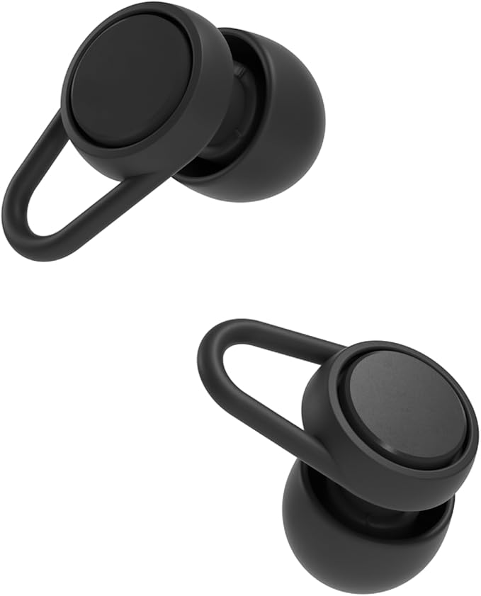 Hears Plus Ear Plugs for Noise Reduction - Patented Reusable Concert Earplugs, 25dB SNR Sound Reduction, Hypoallergenic for Musicians, Motorcycle and Sleeping with 4 tip Sizes - Jet Black
