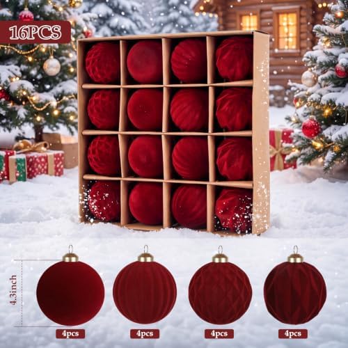 Christmas Ornaments Set Burgundy Velvet 2.36 in Decorative Balls