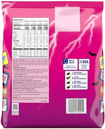 Butterfinger, CRUNCH, Baby Ruth, 100 Grand Fun Size, Assorted Candy Bars, Great for Sharing, Bulk 80 Count Pack, 32.1 oz