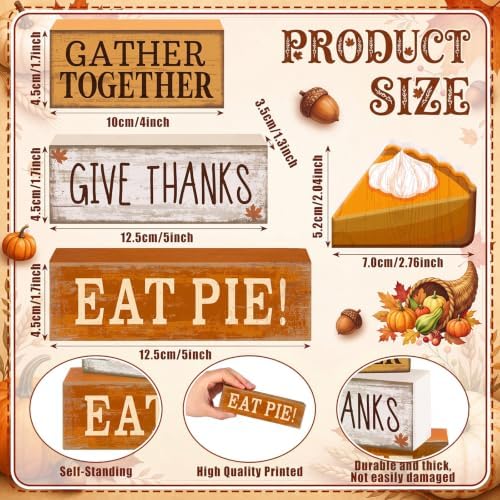 Moucuny 4 Pcs Fall Coffee Table Decor Wooden Pie Topper Thanksgiving