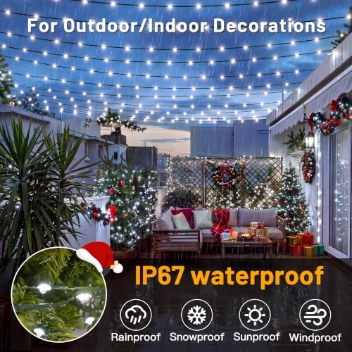 Ollny Christmas Lights Outdoor, 1200 LED 393FT White Fairy Lights Timer