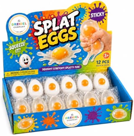 The Dreidel Company 48 Count - 24 White and 24 Clear Variety Sticky Egg Splat Balls - Soft Squishy Liquid Filled Yolk Stress Relief Fidget Toys, Novelty Party Favors and Goodie Bag Fillers