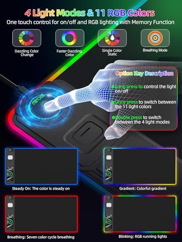 Mouse Pad with Wireless Charger Foldable Phone Holder, XXL RGB Gaming Mousepad 31.5"x15.8" Large Desk Mat for Keyboard, Black Desk Pad with Dual Qi Charging Station, 11 Colors 5 Modes