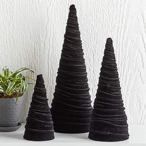 Black Velvet Trees Set of 3, Modern Black and White, Holiday Entryway, Winter Home Mantel, Valentine Tabletop Tree, Centerpiece Holiday Table, Minimalist (Black)
