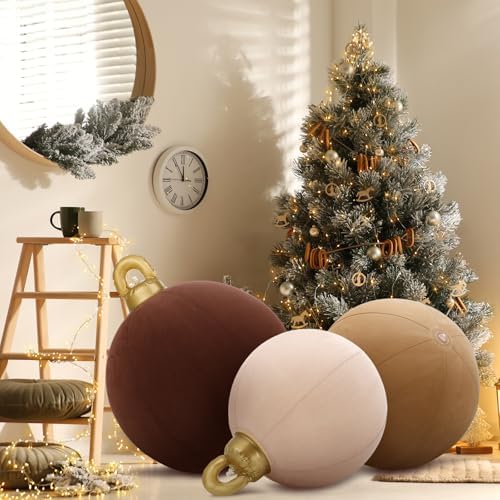 Jenaai 3 Pcs Giant Velvet Christmas Inflatable Ball Ornament 24" 20" 18"