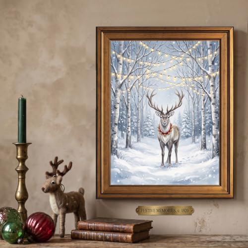 Framed Reindeer Canvas Art Gold Frame Winter Landscape Inch 24x36