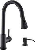 Kicimpro Black Kitchen Sink Faucet with Soap Dispenser, 3 Modes Black Kitchen Faucet with Pull Down Sprayer and Soap Dispenser, 304 Stainless Matte Single Handle Kitchen Faucets with Water Lines