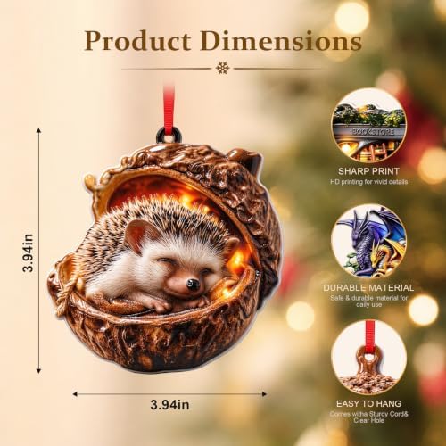 3D Forest Animal Acorn Ornaments, Woodland Christmas Decor with Realistic Animal Figures, Resin Hanging Ornaments for Christmas Tree, Home, Party Decor, Cozy Forest Theme Collection (Hedgehog)