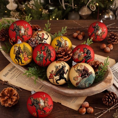Outus 16 Pcs Vintage Krampus Christmas Ornaments for Tree Vintage Krampus Folklore Decorations Xmas Scary Ball Horror Gothic Dark Christmas Tree Hanging Signs for Home Fireplace Holiday Party Decor