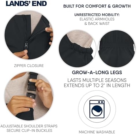 Lands' End Unisex Kids Squall Waterproof Adjustable Insulated Iron Knee Snow Bib Overalls