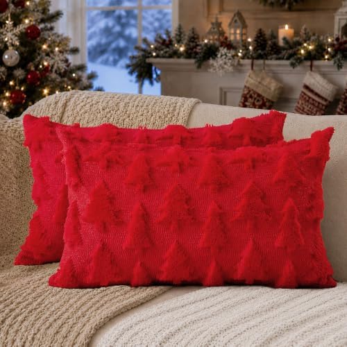 DFXSZ Christmas Tree Pillow Covers 12x20 Set of 2 Christmas Decor Red