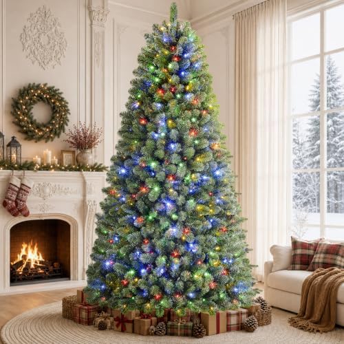 9FT Artificial Prelit Classic Christmas Tree with Remote Control,Timer