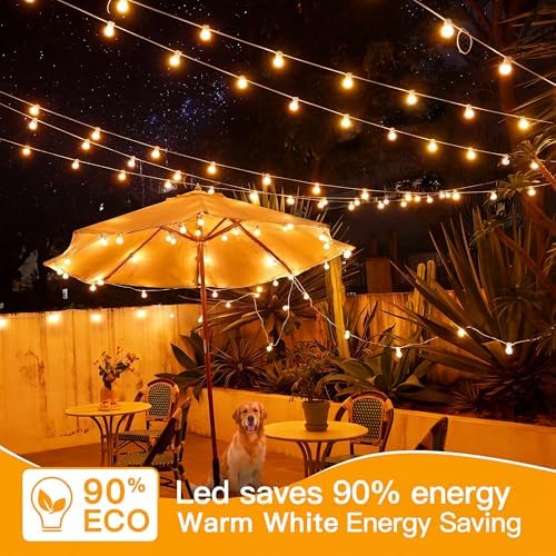Ollny Outdoor String Lights, 50FT LED Patio Lights Waterproof White Wire