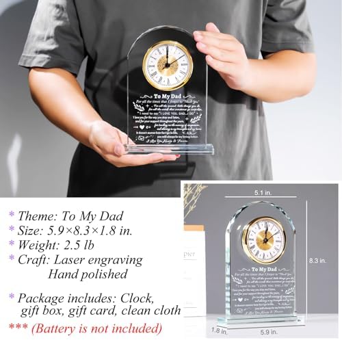 YWHL Birthday Gift for Dad from Daughter Son, to My Dad Glass Clock Gifts