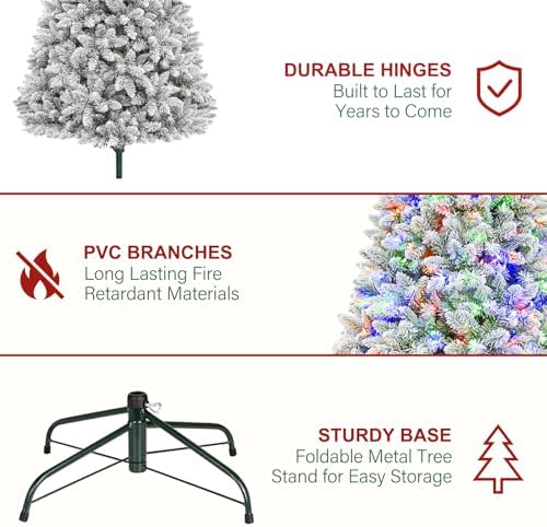 Hykolity 7.5 ft Prelit Flocked Christmas Tree with 450 Multicolor LEDs