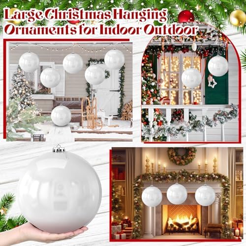 Zubebe 6 Pcs 8 Inch Large Outdoor Christmas Ball Ornaments,White